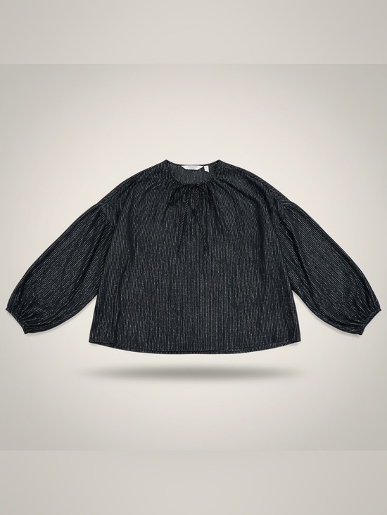 & Other Stories Tops - & Other Stories Black Iridescent Blue Metallic Pinstripe Peasant Blouse Size 6